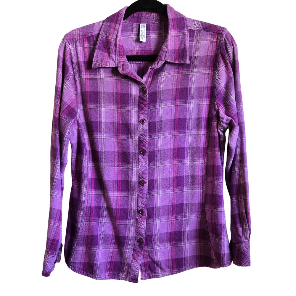Great Northwest Indigo Pretty Purple Plaid Flannel Button Down Shirt Women's L